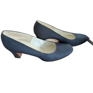 DeLiso Debs Concorde Blue Fabric Pumps Heels Vintage Women's Size 7B